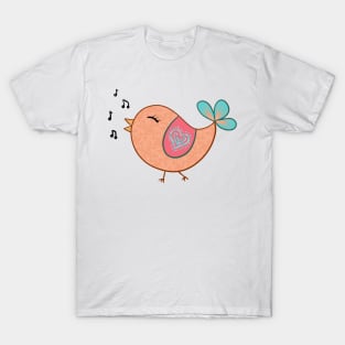 Orange Doodle Bird T-Shirt